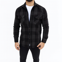 Kemeja Jaket Pria Motif Kotak-kotak Bahan Katun Lengan Panjang Kancing Depan dengan Saku untuk Pakaian Kasual Sehari-hari