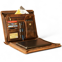 ALBORZ Organiseur A4 élégant et vintage en cuir véritable personnalisé, porte-documents professionnel durable et portable multi-usages