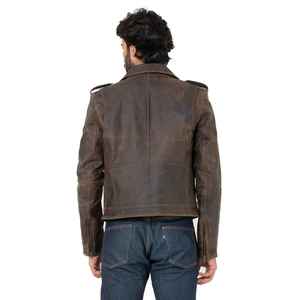 Chaqueta de cuero vintage marrón personalizada de la mejor calidad 2025 para hombre nuevo estilo de motorista informal de moda con cremallera de cuello vuelto para invierno - Product Image 3