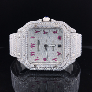 Montre unisexe de qualité supérieure en moissanite VVS, acier inoxydable plaqué or blanc, bracelet en cuir, analogique, verre, sport, mode, anniversaire - Product Image 3