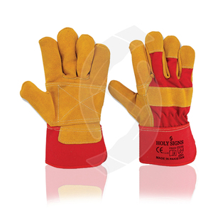 Guantes DE TRABAJO resistentes más vendidos Rojo Amarillo Cuero dividido Doble Palma Protección PPE Entornos DE TRABAJO duros Guantes de seguridad - Product Image 4