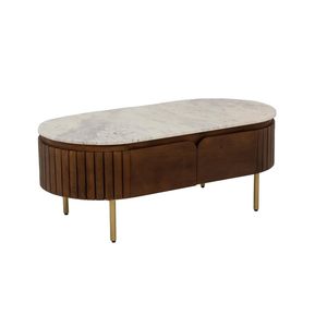 Table centrale en bois massif noyer avec dessus en céramique brun tabac exigeant pour les meubles de salon et de chambre à coucher à usage de bureau - Product Image 4