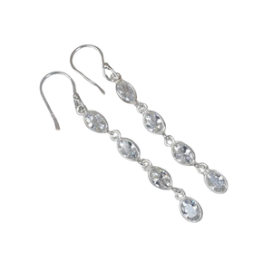 ต่างหูพลอยบุษราคัมสีขาวทรงรี925ต่างหูหินสีเงินสเตอร์ลิงแข็งสำหรับผู้หญิงต่างหูเงินแบบห้อย - Product Image 1