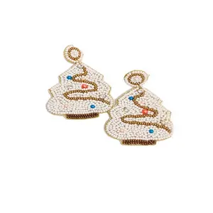 Merry Christmas Day Themed Earrings With Seed Beaded Work Long Tassel Earrings Beaded Work For Girls Earrings Designs Christmas