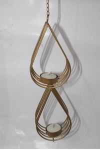 Fabriqué à la main 26.7 cm en métal doré suspendu porte-lumière Double conception de larme pour la décoration de la maison à Noël anniversaire de Pâques - Product Image 4