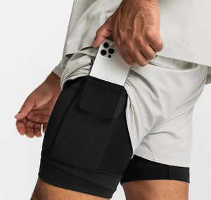 Short de sport 2-en-1 en toile respirante à séchage rapide pour hommes, sur mesure OEM, pour la course et le basket-ball en salle de sport-Style décontracté - Product Image 2