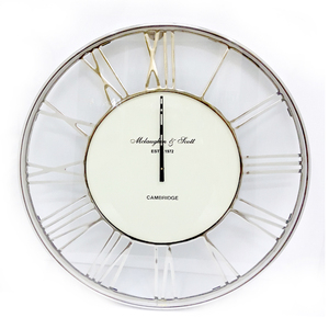 Horloge murale à chiffres romains en acier inoxydable silencieuse de grande taille pour la décoration de la maison, argent brillant poli - Product Image 1