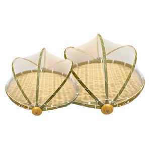 Premium Vietnamese BAMBOO <b>TRAY</b> with Mesh Cover Handwoven Serving <b>Basket</b> for Kitchen & Outdoor Use Vietnam Crafts - Product Image 1