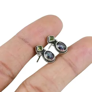 <b>Stud</b> <b>Earrings</b> for Women Fashion Rainbow Mystic Quartz Gemstone Handmade Simple 925 Solid <b>Sterling</b> <b>Silver</b> <b>Stud</b> <b>Earrings</b> Jewelry - Product Image 1