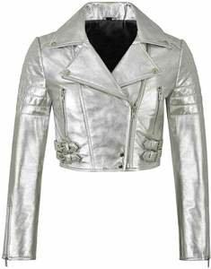 Veste en cuir jaune brillante surdimensionnée de style High Street pour les femmes pour le printemps en moto - Product Image 6