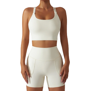 Ensemble de yoga décontracté côtelé très élastique 2021, respirant, en coton tricoté à 100 %, soutien-gorge de sport et leggings pour femmes - Product Image 6