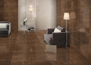 Azulejos de porcelana pulida de alto brillo marrón relámpago 600x1200mm, textura sólida, diseño moderno para interiores de habitaciones escolares y villas - Product Image 3