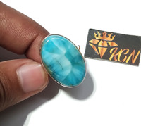 Anillo de Piedra Preciosa Larimar Natural al por Mayor |   Joyería Artesanal de Plata de Ley 925 con Larimar Azul |   Anillo de Larimar Genuino con Cabujón