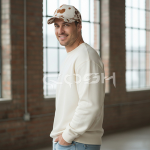 Gorra de béisbol unisex de cuero con pelo de vaca marrón y blanco - Product Image 4
