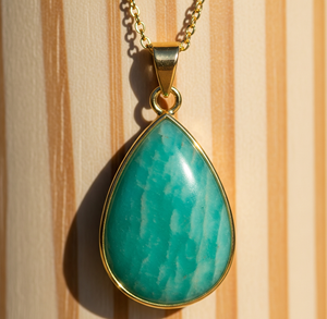 Chaîne délicate en argent Sterling 925 tenue quotidienne bohème naturel Amazonite goutte forme ronde pendentif lunette réglage cristal de guérison - Product Image 1