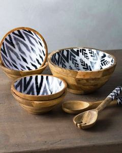 Decorative Design High Quality <b>Bowl</b> with Enamel Printing Design Wooden <b>Fruits</b> <b>Bowl</b> Mixing Salad Server Mango <b>Wood</b> Mixing <b>Bowl</b> - Product Image 3