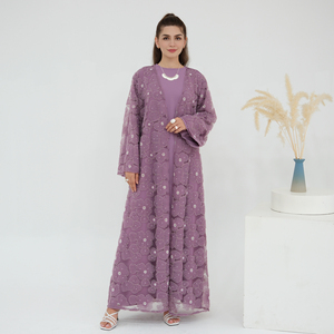 ロリヤ高級手作りドバイアバヤ、Hjiabレーステクスチャ花柄パールビーズカーディガン女性控えめなアバヤ2026 EID - Product Image 3