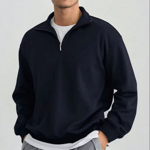 Sweat-shirts en molleton à demi-zip pour homme de qualité supérieure 100% coton brodés, sérigraphiés, teints en uni, solides, d'hiver, longs - Product Image 1