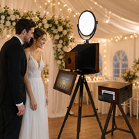 Machine Photobooth Portable Vintage pour Selfies, Coque en Bois pour Appareil Photo Reflex Numérique avec Support d'Imprimante