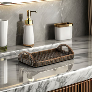 Tienphong 2025 Wholesale Rattan <b>Black</b> Wash Bathroom <b>Tray</b> with Handles for Vanity Organizer, Spot Clean Only, Bathroom Accessory - Product Image 3
