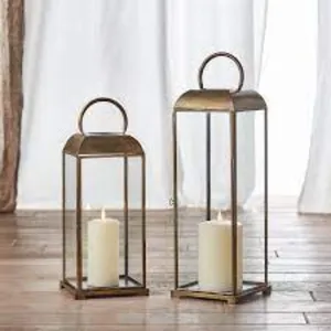 Set Of 2 Metal and Glass Lanterns Hot Selling Different Sizes Indoor Wedding Birthday Parties Tableware Lanterns In India