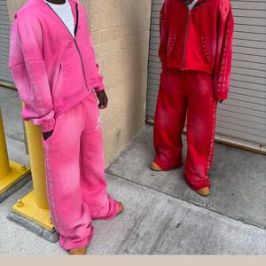 Ensemble de survêtement personnalisé en coton délavé avec pantalon de survêtement court et sweat à capuche zippé - Product Image 5