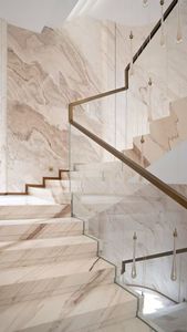 Escalier personnalisé en marbre blanc Palissandro brillant avec éclairage LED, marbre blanc d'<span class=keywords><strong>Italie</strong></span> avec veines brunes - Product Image 6