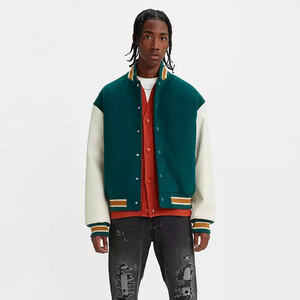 2024 llegada hombres verde liso lana cuerpo Premium de gran tamaño Letterman Varsity chaquetas a la venta con logotipo bordado personalizado - Product Image 5