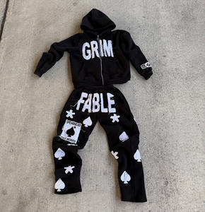 Conjunto Deportivo de Otoño Invierno para Hombre, Estilo Europeo Americano, Color Sólido, Forrado de Felpa, Chándal Informal, Transfronterizo - Product Image 1