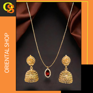 Vente en gros de boucles d'oreilles et collier en plaqué or 22 carats Ensemble de boucles d'oreilles et collier de qualité supérieure pour les femmes portant des bijoux - Product Image 2