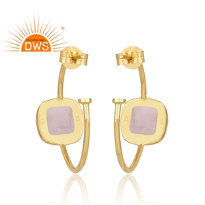 Vente chaude en argent Sterling plaqué or 18 carats naturel Quartz Rose pierres précieuses boucle d'oreille bijoux personnalisés pour les femmes cadeau pour elle - Product Image 3