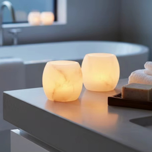 Porte-bougie en albâtre (lot de 2) |   Ensemble de bougies votives en pierre naturelle Ensemble de deux porte-bougies votives en albâtre - Product Image 1