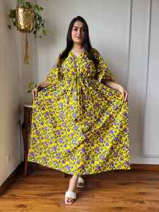 Robe caftan Boho en coton sur mesure, col en V, imprimés ethniques, style d'été formel pour boutiques, revendeurs de vêtements, taille réglable - Product Image 5