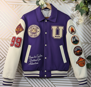 Blouson aviateur universitaire violet et 100% coton à col montant | Letterman Design à col - Product Image 1