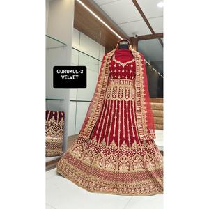 Lehenga Choli Dupatta de Terciopelo de Excelente Calidad, Hermoso y Bordado con Trabajo Elaborado, Largo hasta el Suelo, para Fiestas, Venta al por Mayor para Mujeres - Product Image 1