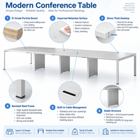 Grande table de conférence moderne pour bureau, avec plateau en bois et structure en acier, idéale pour les espaces de réunion professionnels