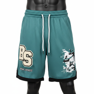 High quality polyester mesh <b>short</b> <b>men</b> teal green sports training <b>shorts</b> contrast hem embroidery <b>patch</b> logo Mesh <b>men's</b> <b>shorts</b> - Product Image 4