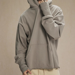 Suéteres de los hombres lavado ácido puff estampado recortado Sudadera con capucha hombres sudadera conjuntos liso vintage apenado Sudadera con capucha con agujeros para los dedos - Product Image 3