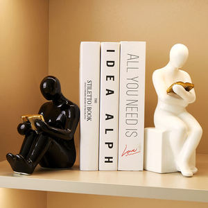 Ensemble de serre-livres en métal noir et blanc, contraste de couleurs, décoratif, pour bibliothèque, décoration de bureau à domicile - Product Image 5