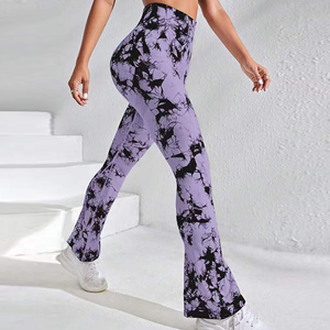 Mallas de yoga acampanadas por sublimación personalizadas de alta calidad para mujer, pantalones de entrenamiento de pierna ancha con cintura alta, ropa activa para uso en el gimnasio - Product Image 4