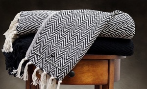 Manta de sofá tejida a mano negra de algodón de lujo, ropa de cama decorativa india con diferentes diseños para uso doméstico de invierno de la India - Product Image 2