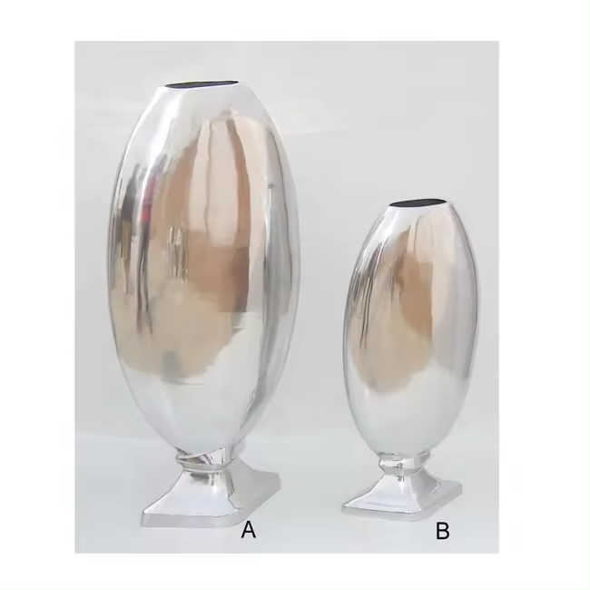 Set of Two Table Decorative Centerpiece Trendy Design Modern Flower Vase Silver Color Use for Drawing Room Decoration