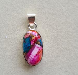 Colgante de plata turquesa de ostra Rosa Natural, colgante de Plata de Ley 925, colgante bohemio de plata hecho a mano para regalo de mujer - Product Image 1