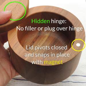 Support de boîte à sel en bois d'acacia Pincée de sel sur couvercle pivotant magnétique, bols à épices pour la cuisine, sel - Product Image 5