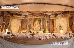 Vibrant Golden Theme Indian Wedding Stage Luxurious Stage <b>Decoration</b> for <b>Puberty</b> Ceremony Traditional Theme Voni <b>Function</b> Stage - Product Image 4