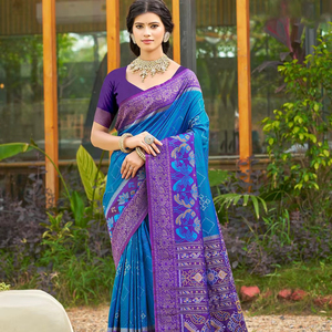 Nuevo Sari de Seda Banarasi de Gujarat para Mujer, Estilo Formal, de Secado Rápido, Ideal para Bodas, Diwali y Fiestas - Product Image 1
