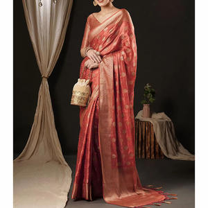 Saree de lino personalizado con diseño de rayas Acabado cómodo y blusa a juego para ropa de fiesta formal para mujer - Product Image 1