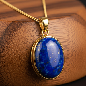 Personnalisable Chaîne Dainty en Argent Sterling 925 Or 18K Forme Ovale Pendentif Bohème Naturel Lapis Lazuli Guérison Cristal Mode - Product Image 2