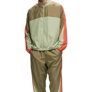 Custom Printed Solid Men Winter Streetwear Hooded Windbreaker Jacket Jogger Set Two Piece Zipper OEM Bulk Clothing Supply - Product Image 2