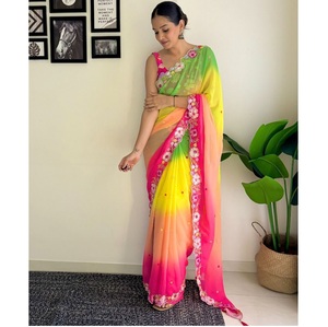 Belle collection de saris à paillettes multicolores ethniques indiennes pour les vêtements de fête pour femmes Vêtements haut de gamme pour femmes Saree au meilleur prix - Product Image 1